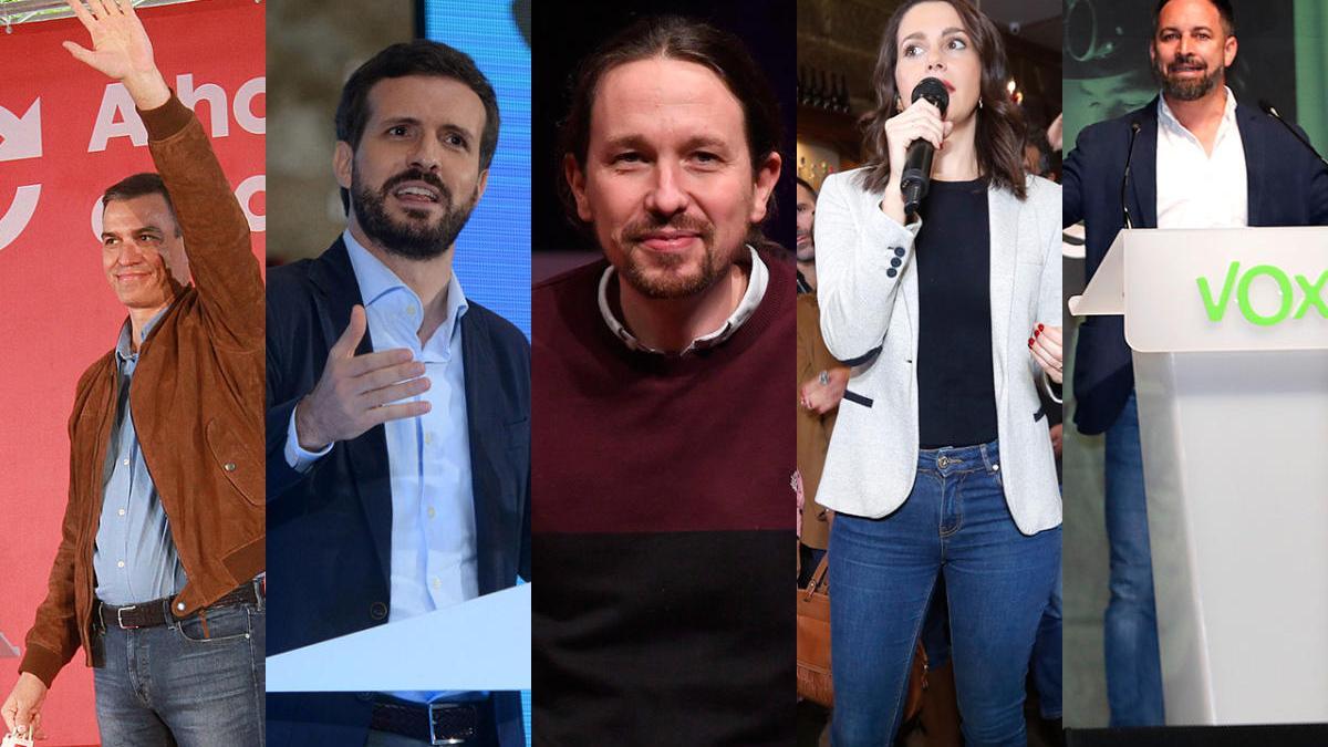 Pedro Sánchez, Pablo Casado, Pablo Iglesias, Inés Arrimadas y Santiago Abascal