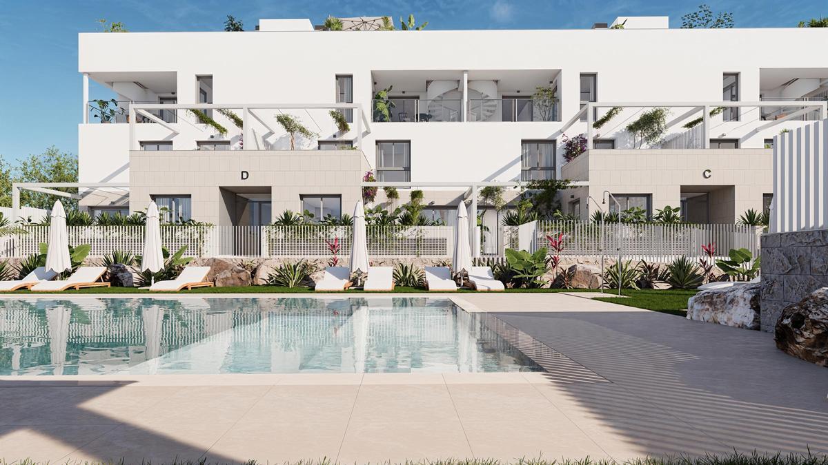 Viviendas con piscina comunitaria muy cerca de la ciudad de Ibiza.