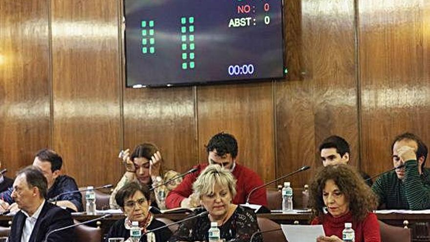 Laura Rivera, junto a otros diputados de la oposición, durante un Pleno.