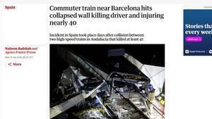 Noticia de The Guardian donde la cuenta del segundo accidente de tren en España en dos días