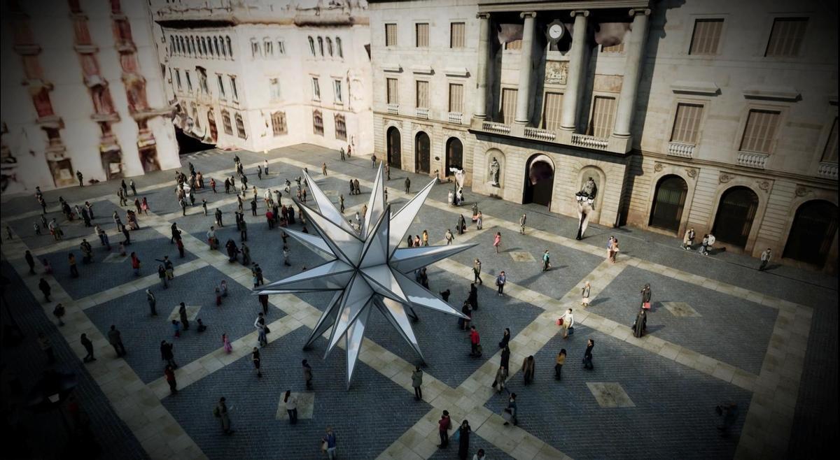 La estrella que sustituye al pesebre en la plaza de Sant Jaume esta próxima Navidad, en Barcelona. La estrella que sustituye al pesebre en la plaza de Sant Jaume esta próxima Navidad, en Barcelona.