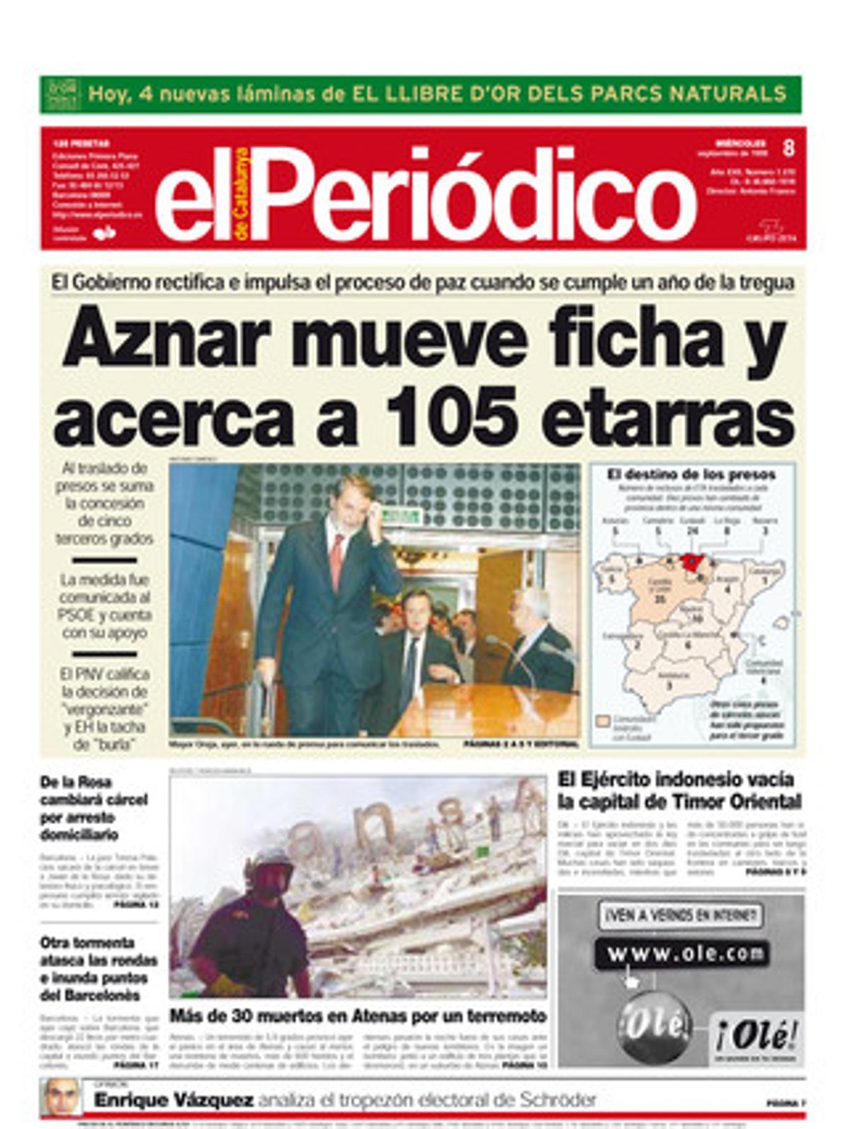 El Gobierno de Aznar traslada presos etarras al País Vasco. 8/9/1999