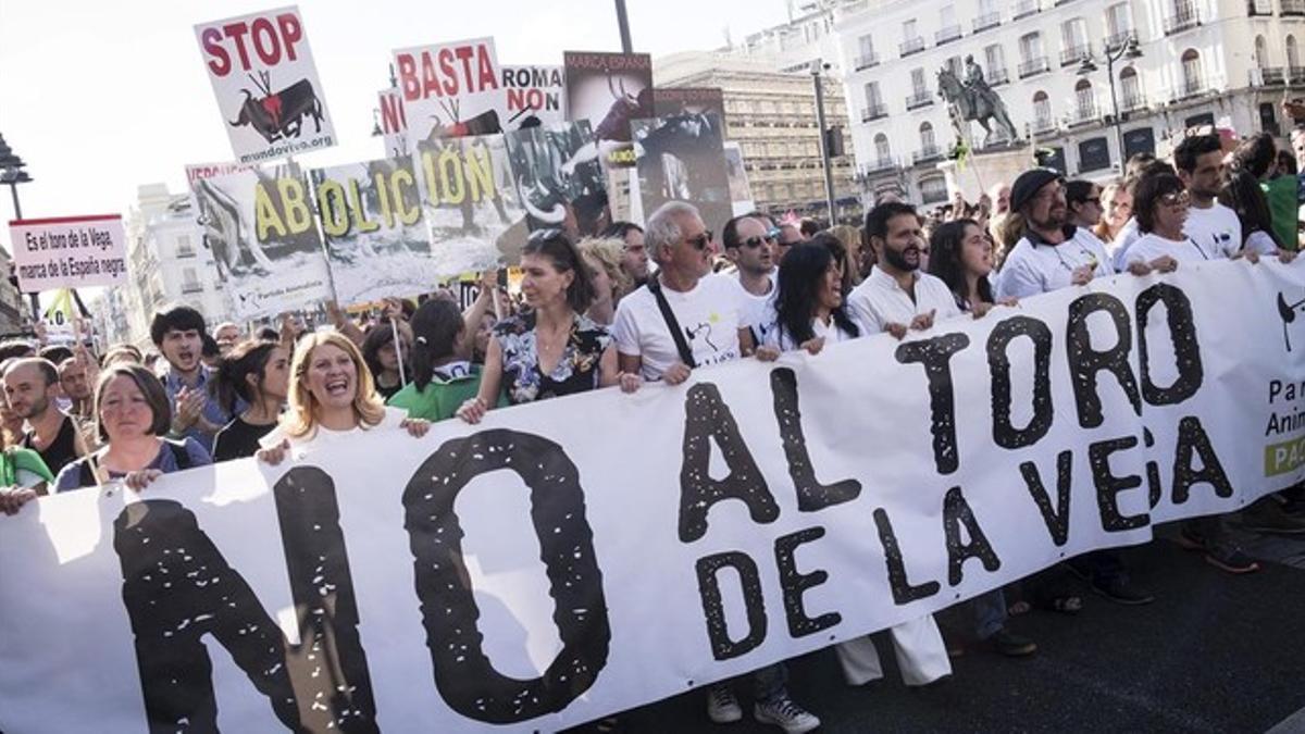 Manifestación en Madrid contra el toro de la vega convocada por el PACMA, en septiembre pasado.