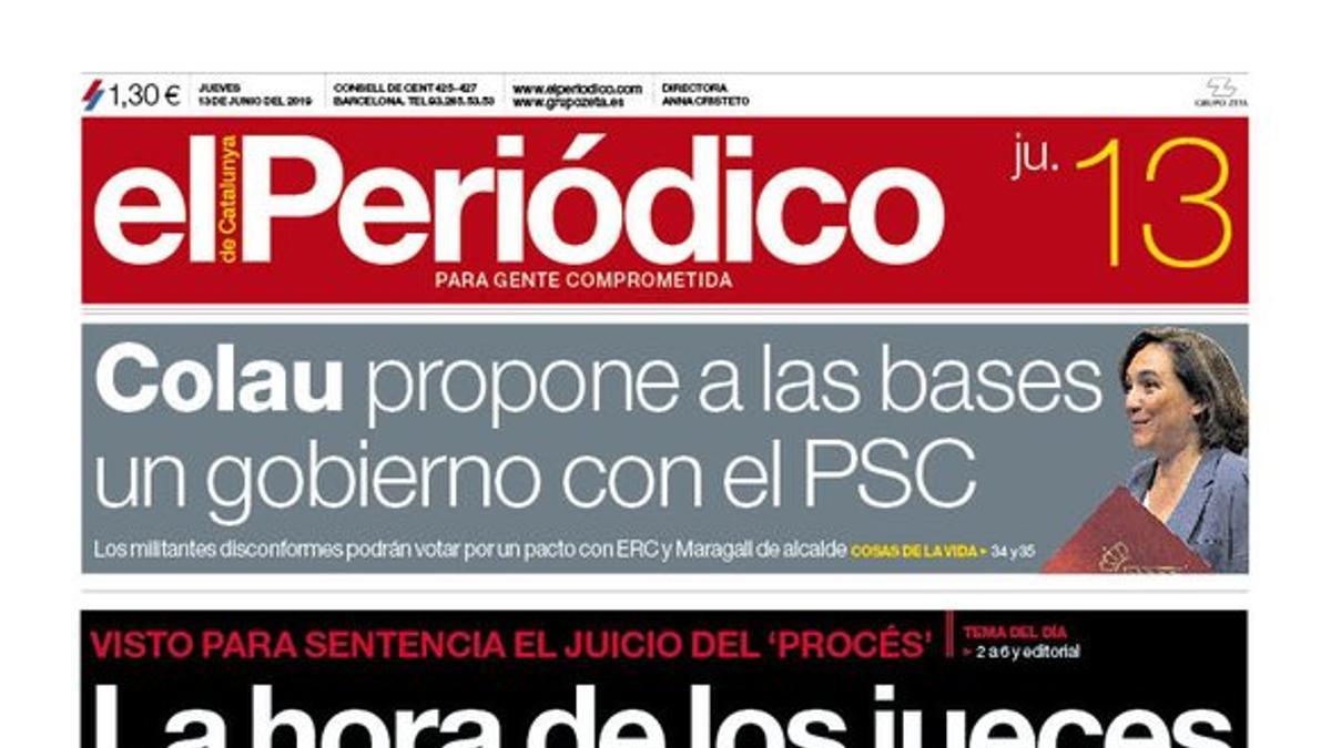 Portada de EL PERIÓDICO del 13 de junio del 2019