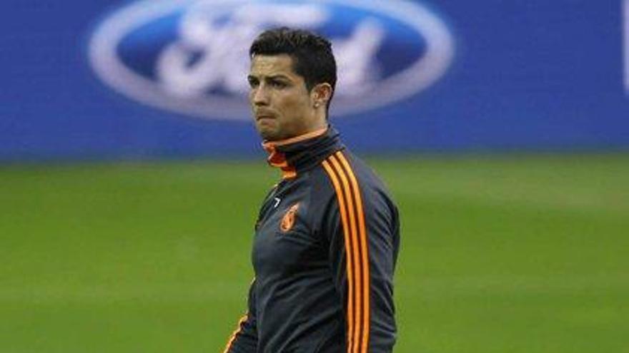 Cristiano Ronaldo, en un entrenamiento del Madrid.