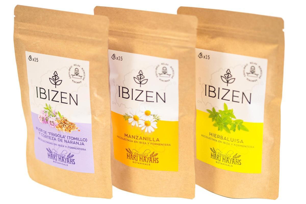 Ibizen Infusiones ofrece tres variedades: Hierbaluisa, Manzanilla y Flor de Frígola con corteza de naranja.