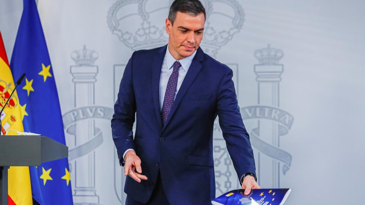 El presidente del Gobierno, Pedro Sánchez, presenta las líneas generales el Plan de Recuperación tras la reunión del Consejo de Ministros.