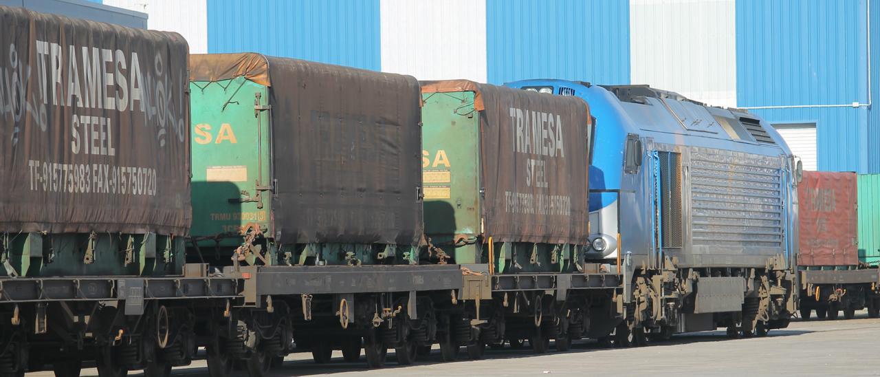 Tren de mercancías en el puerto de Marín