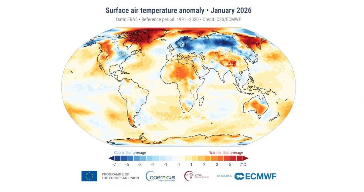 Anomalía de la temperatura del aire en la superficie terrestre.
