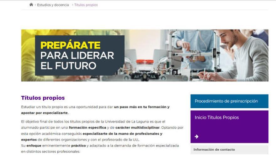 La web donde se puede acceder a la preinscripción de los títulos.