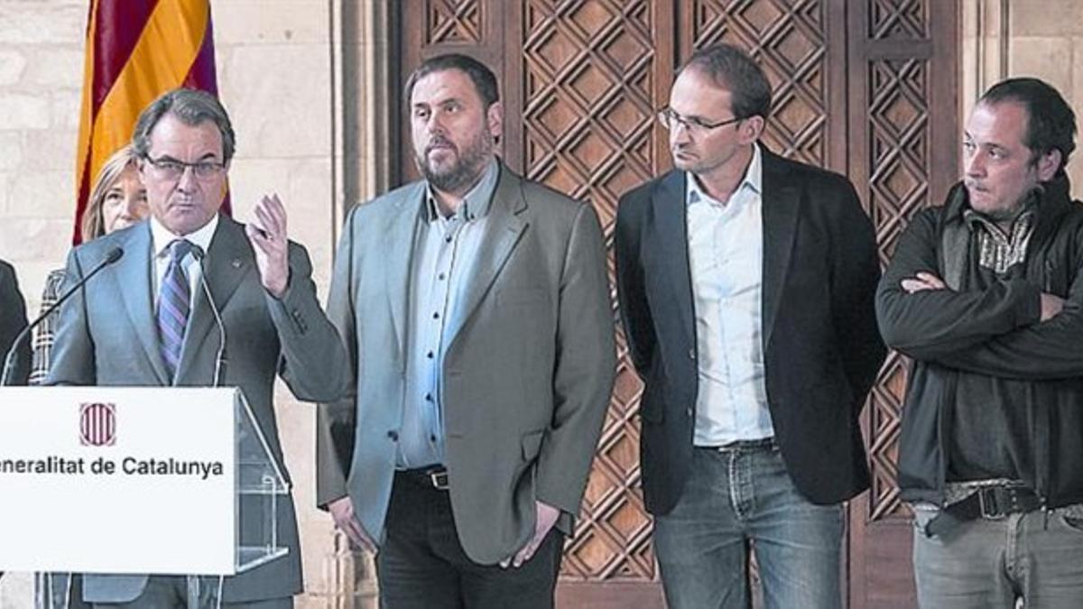 Mas, Junqueras, Herrera y Fernàndez, el jueves en el Palau.