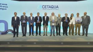 De izq. a der.:  Xavier Bernat, director de Estrategia, Innovación y Desarrollo en Aigües de Barcelona, Luis Calvo, delegado institucional del Consejo Superior de Investigaciones Científicas en Catalunya, Daniel Tugues, director País de Veolia en España, Josep Lluís Armenter, director de lAgència Catalana de l’Aigua, Rafael Villaseca, presidente de Veolia en España, Antonio Balmón, alcalde de Cornellà de Llobregat, Miquel Roca, presidente de Aigües de Barcelona, Jordi Berenguer, vicerrector de Transferencia, Innovación y Emprendimiento de la Universitat Politècnica de Catalunya, Marina Arnaldos, gerente de Cetaqua Barcelona, Demetrios G. Eliades, Profesor en el KIOS Research and Innovation Center of Excellence de Chipre, y Rubén Ruiz, presidente del Patronato de Cetaqua.