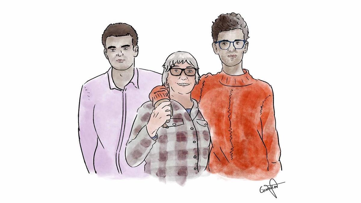 Una ilustración de Mauka con dos de sus alumnos, Pablo y Leo.