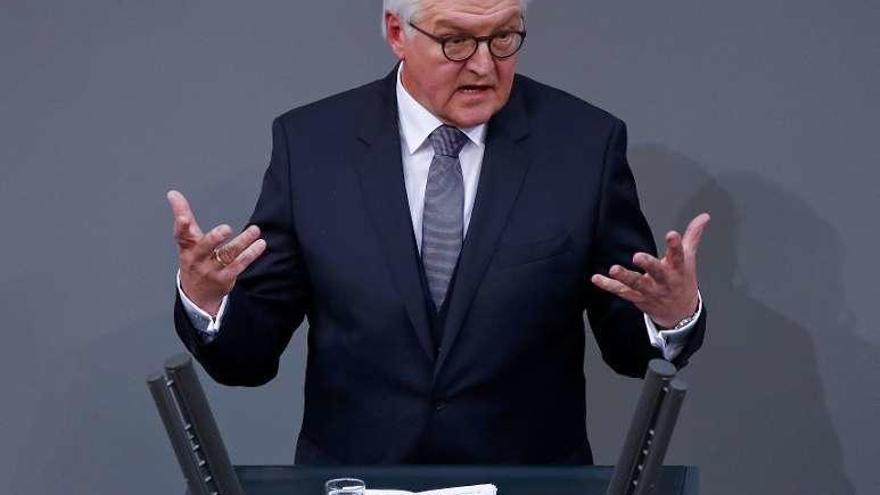 Frank Walter Steinmeier, en su intervención ante la Asamblea Federal durante el proceso de elección. // Efe