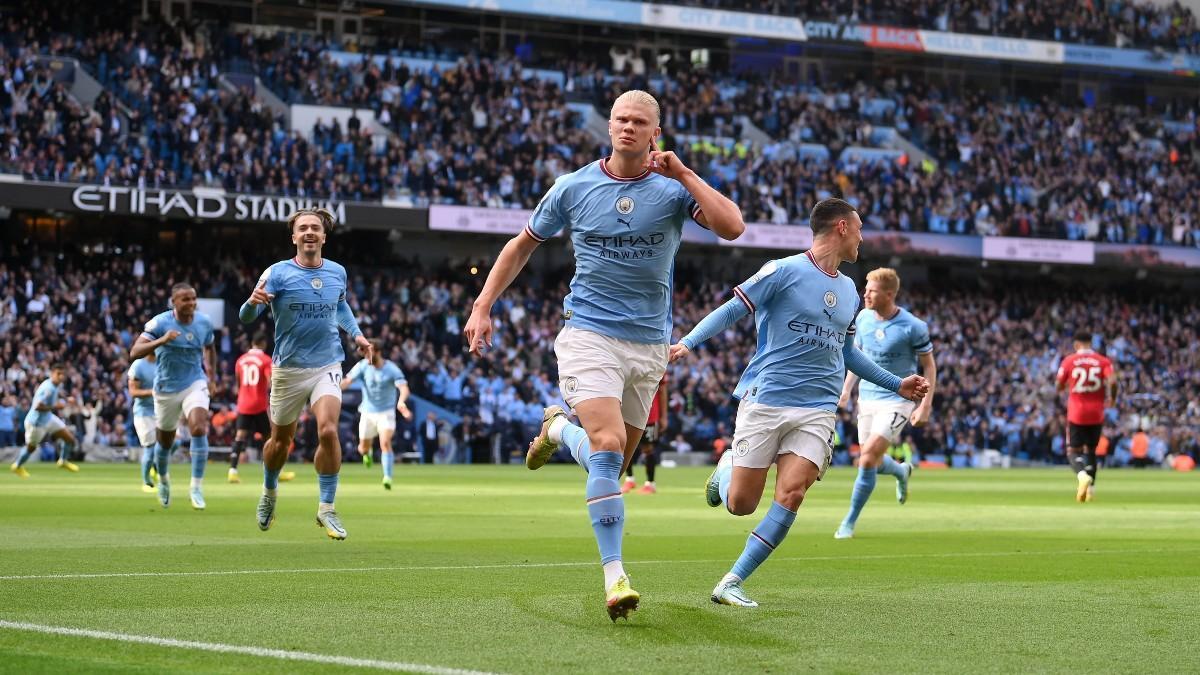 Haaland celebra uno de sus goles contra el Manchester United