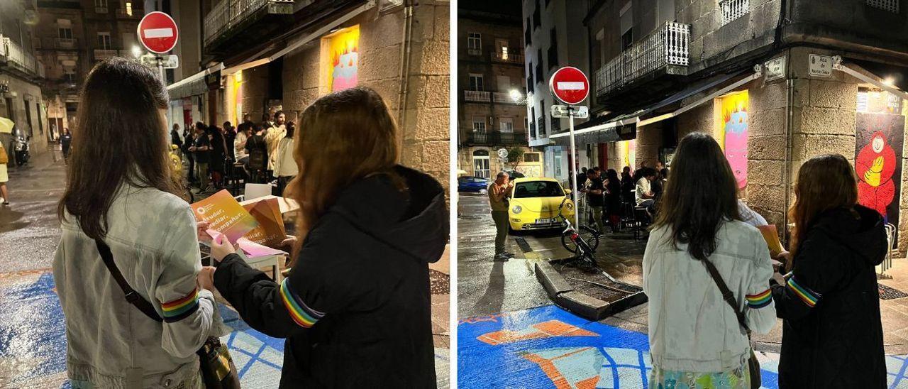 Voluntarios patrullan la zona de Churruca para evitar agresiones al colectivo LTGBI de fiesta.