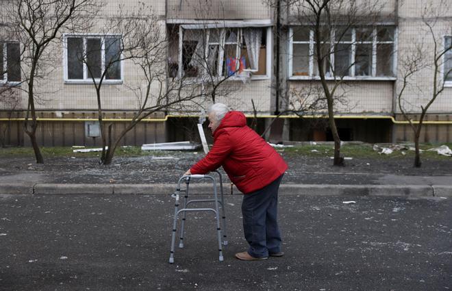 Residential areas damaged after Russia launched a massive military operation against Ukraine, in Kyiv