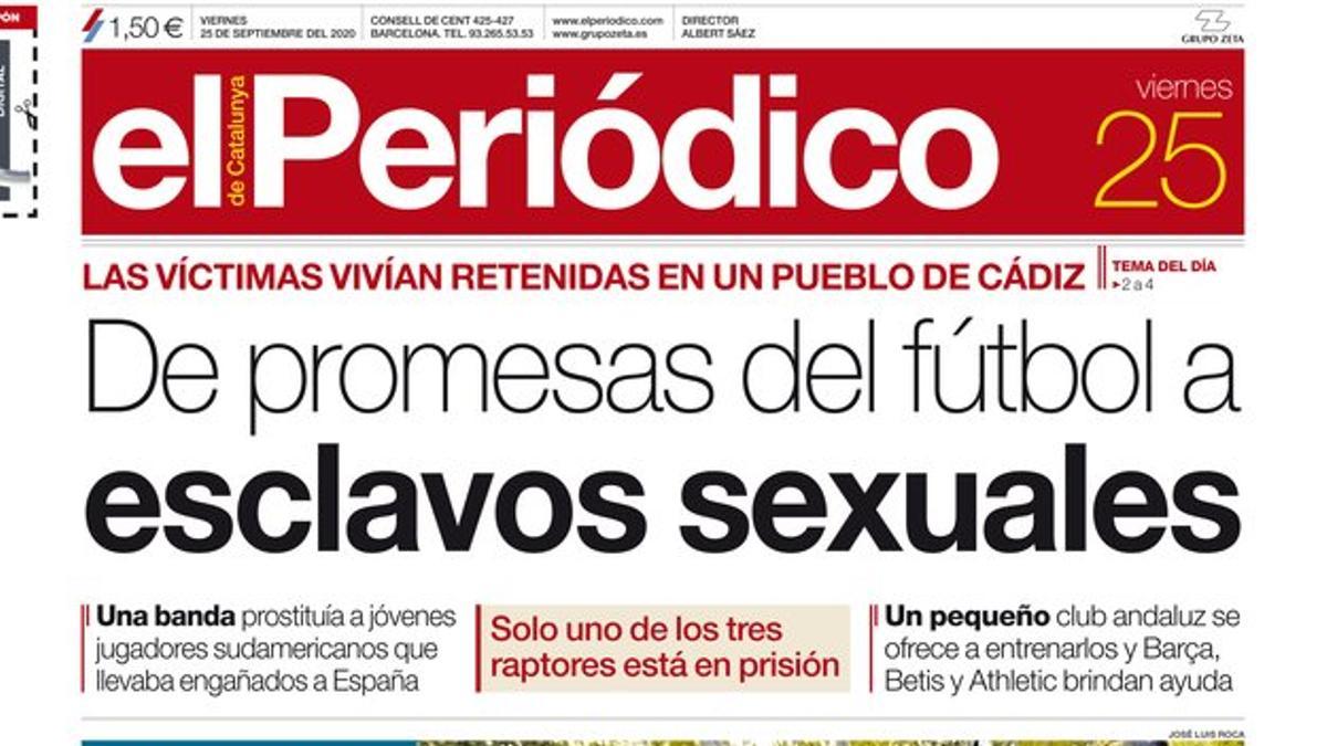 La portada de EL PERIÓDICO del 25 de septiembre del 2020