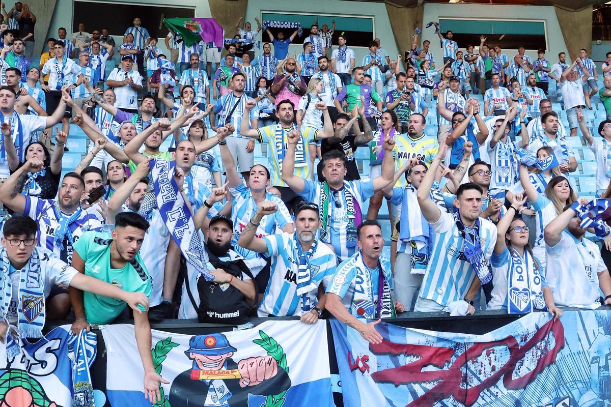 La afición malaguista en Balaídos