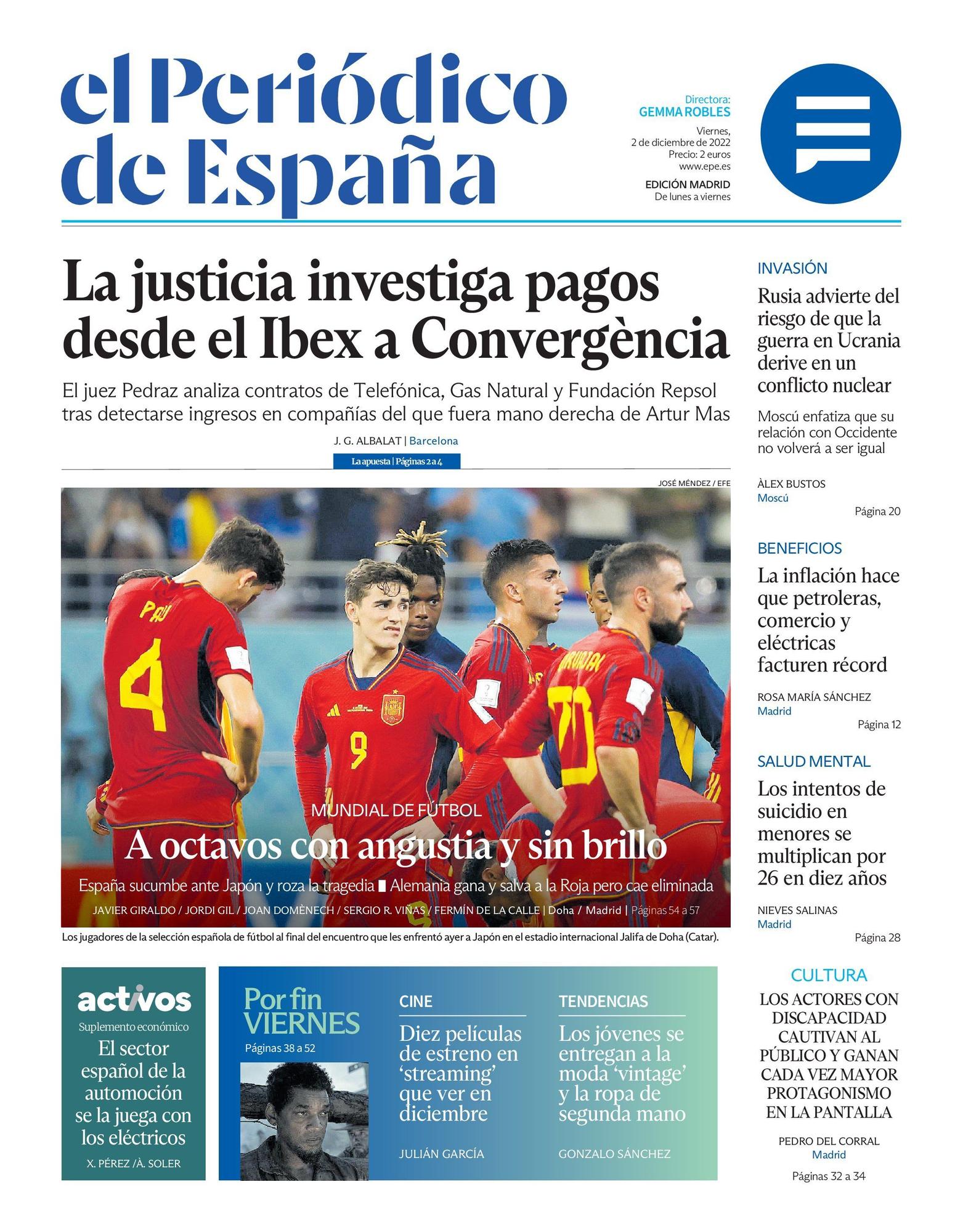 EL PERIÓDICO DE ESPAÑA de hoy viernes 2 de diciembre de 2022