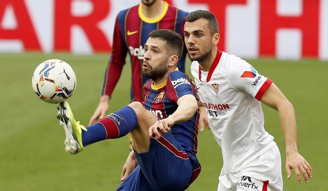 Jordi Alba en el partido de LaLiga entre el Sevilla y el FC Barcelona disputado en el Sanchez Pizjuan.