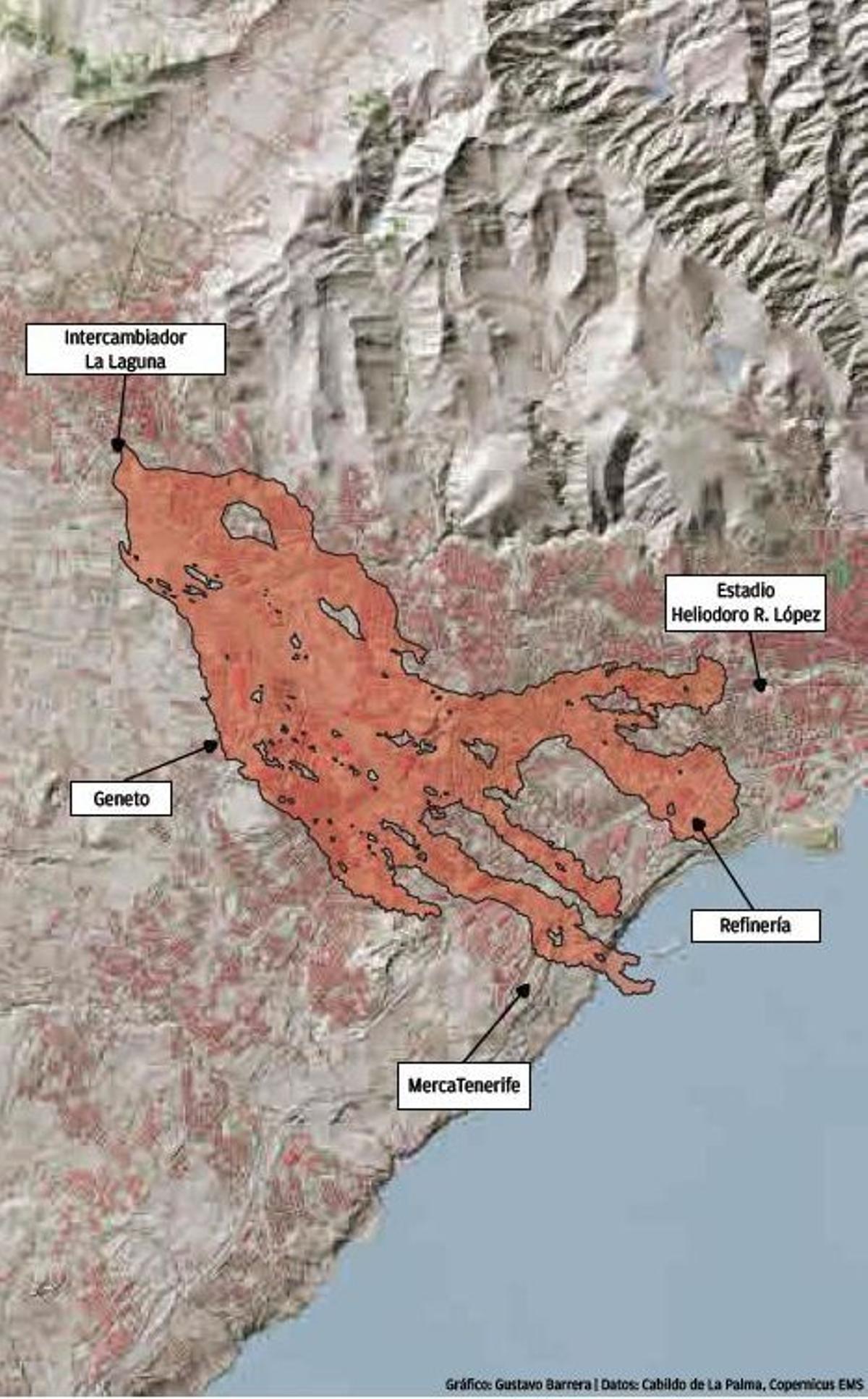 Las cenizas de La Palma cubrirían el 27% del área metropolitana.