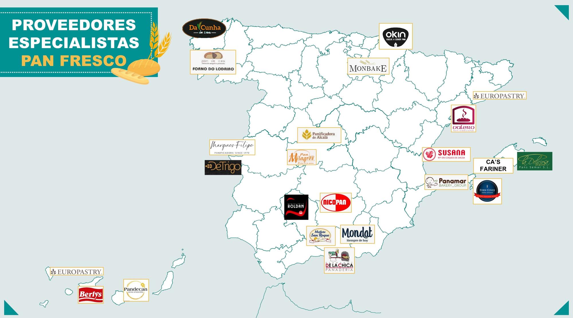 Mapa de proveedores especialistas de de pan fresco de Mercadona