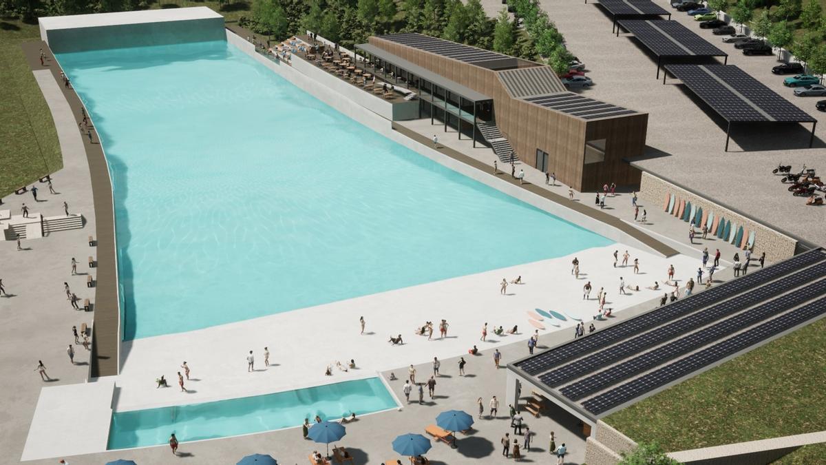 Recreació virtual de la piscina d&#039;onades per a practicar-hi surf que estarà operativa a Sabadell l&#039;any 2024