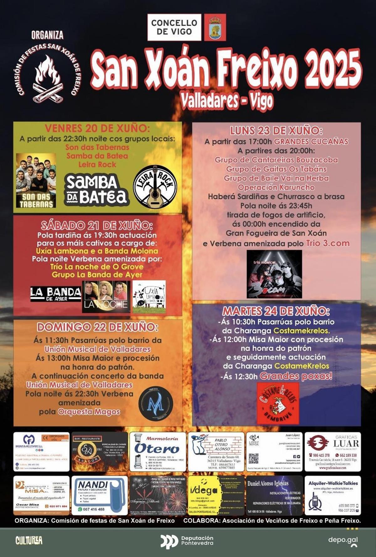 Cartel de la fiesta de San Xoán Freixo 2024 en Valladares (Vigo):