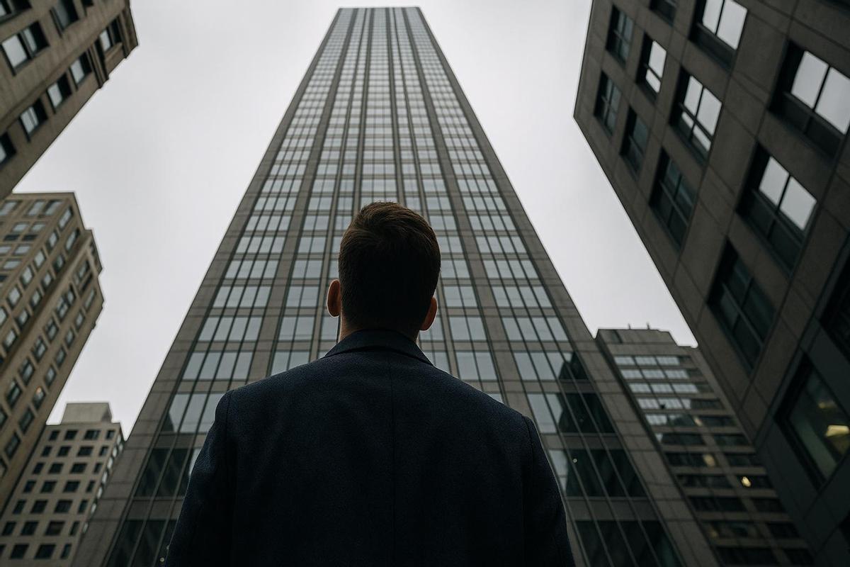 Un hombre mira a lo alto de un edificio