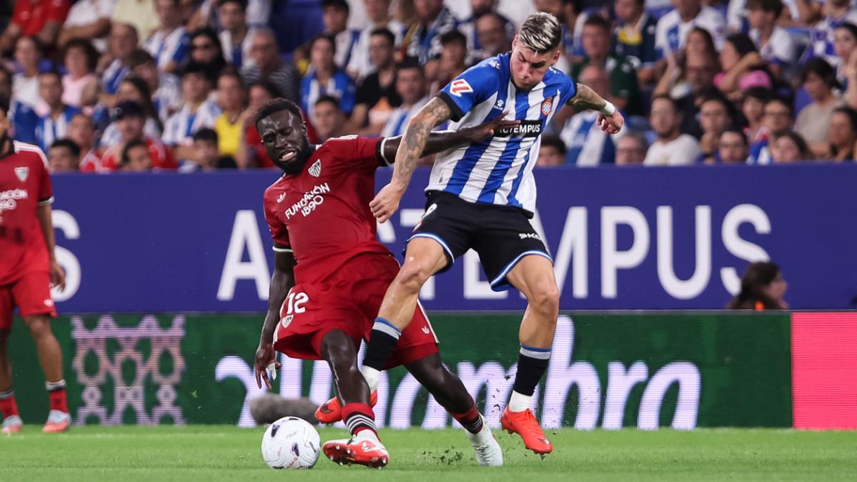 Roberto y Sangante durante el Espanyol-Sevilla