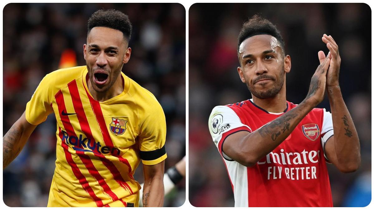 Aubameyang con el Barça y con el Arsenal