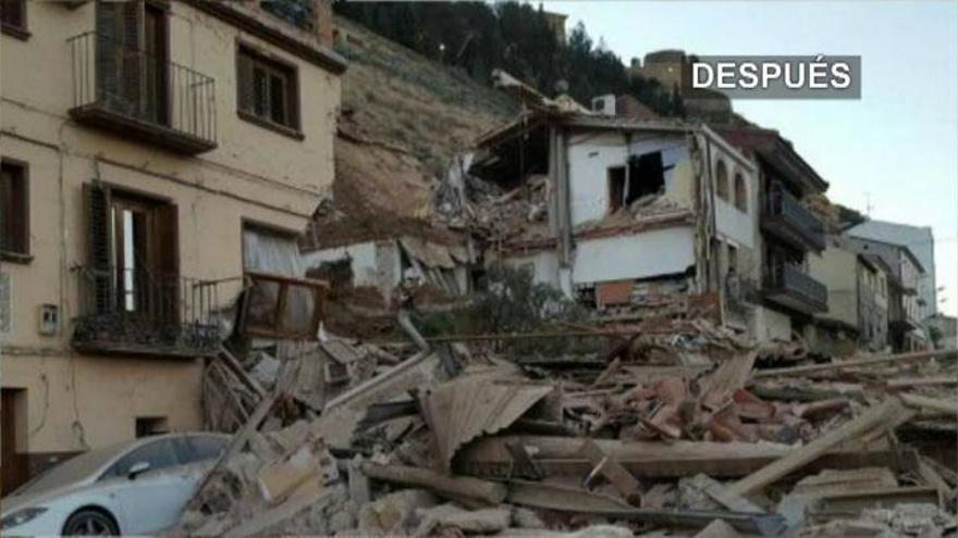 Una ladera se derruba sobre varias casas de Alcañiz, Teruel