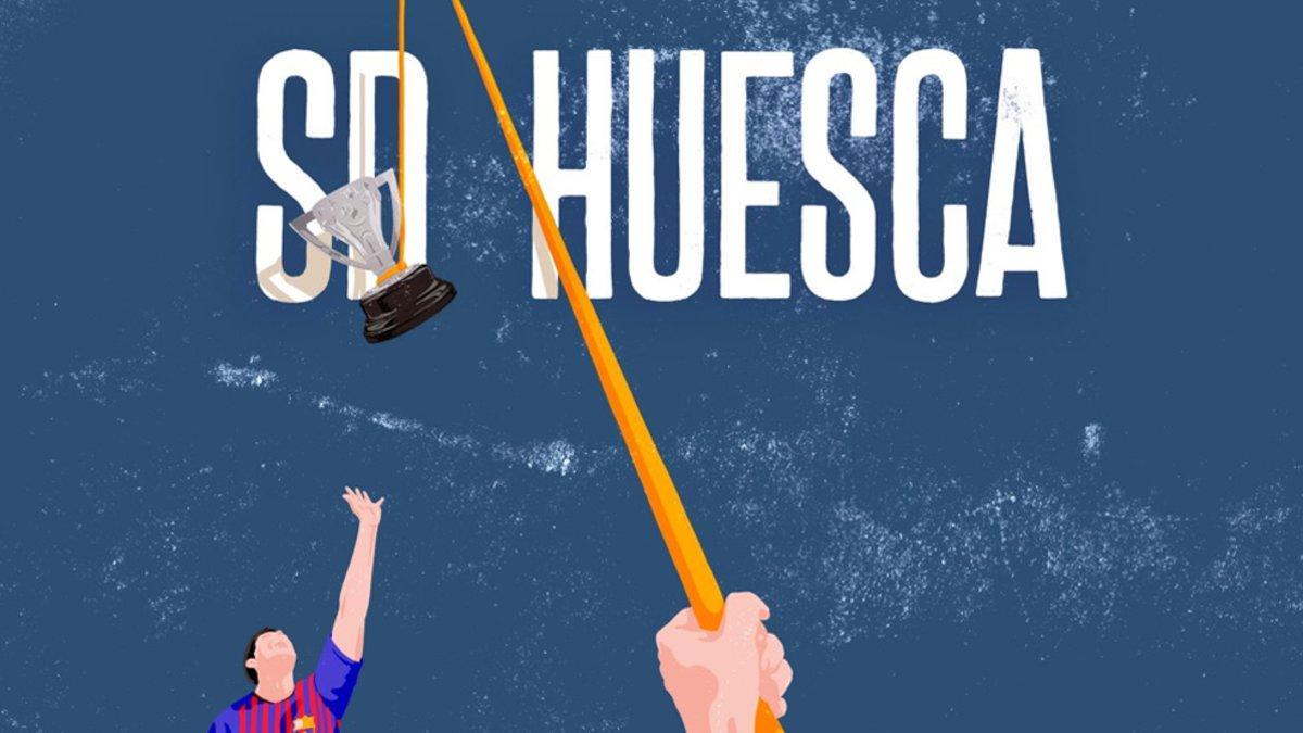 El cartel del Huesca con el peculiar mensaje al FC Barcelona
