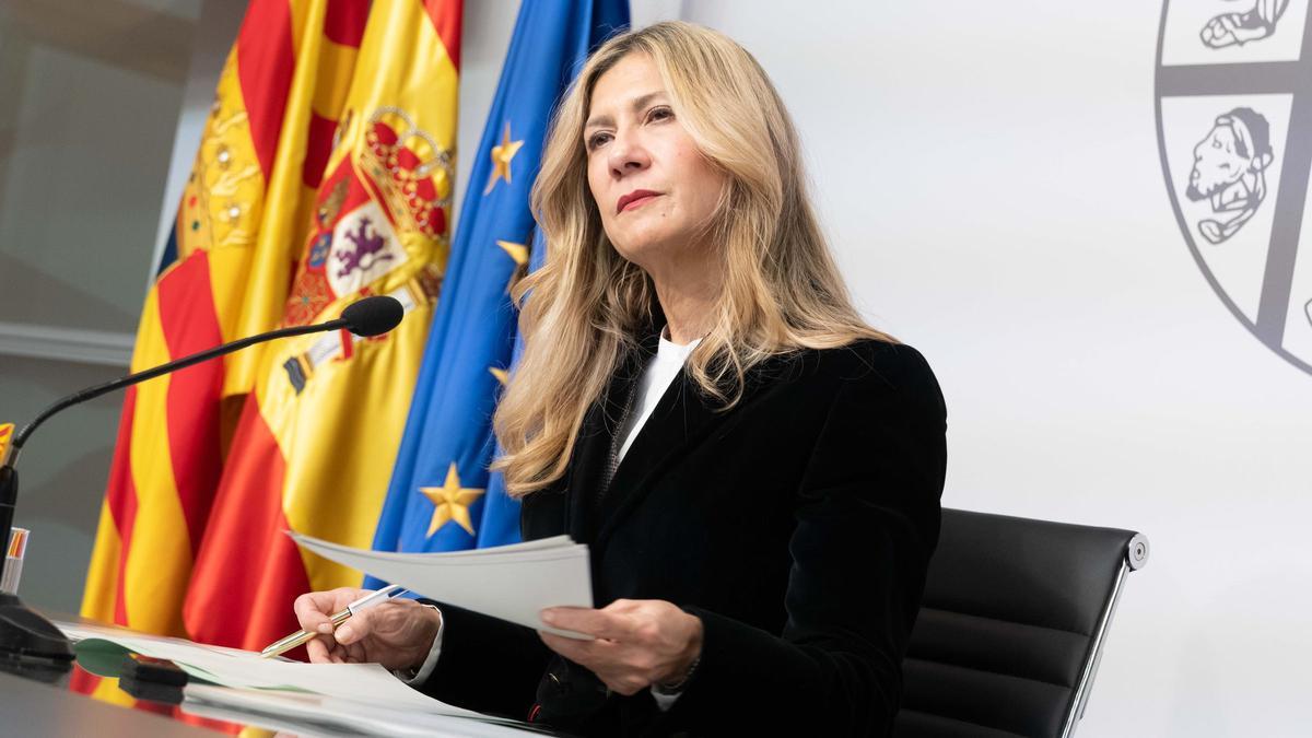 La vicepresidenta y portavoz del Gobierno de Aragón, Mar Vaquero, en la rueda de prensa posterior al Consejo de Gobierno.