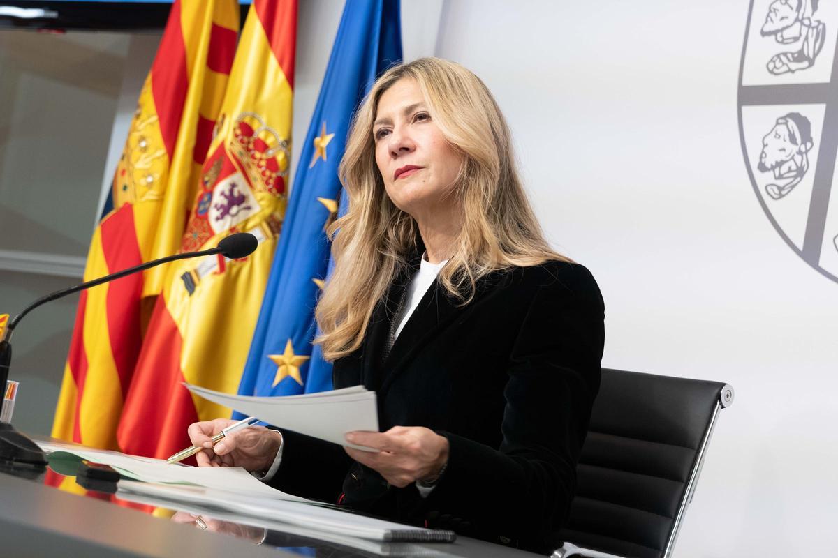 La vicepresidenta y portavoz del Gobierno de Aragón, Mar Vaquero, en la rueda de prensa posterior al Consejo de Gobierno.