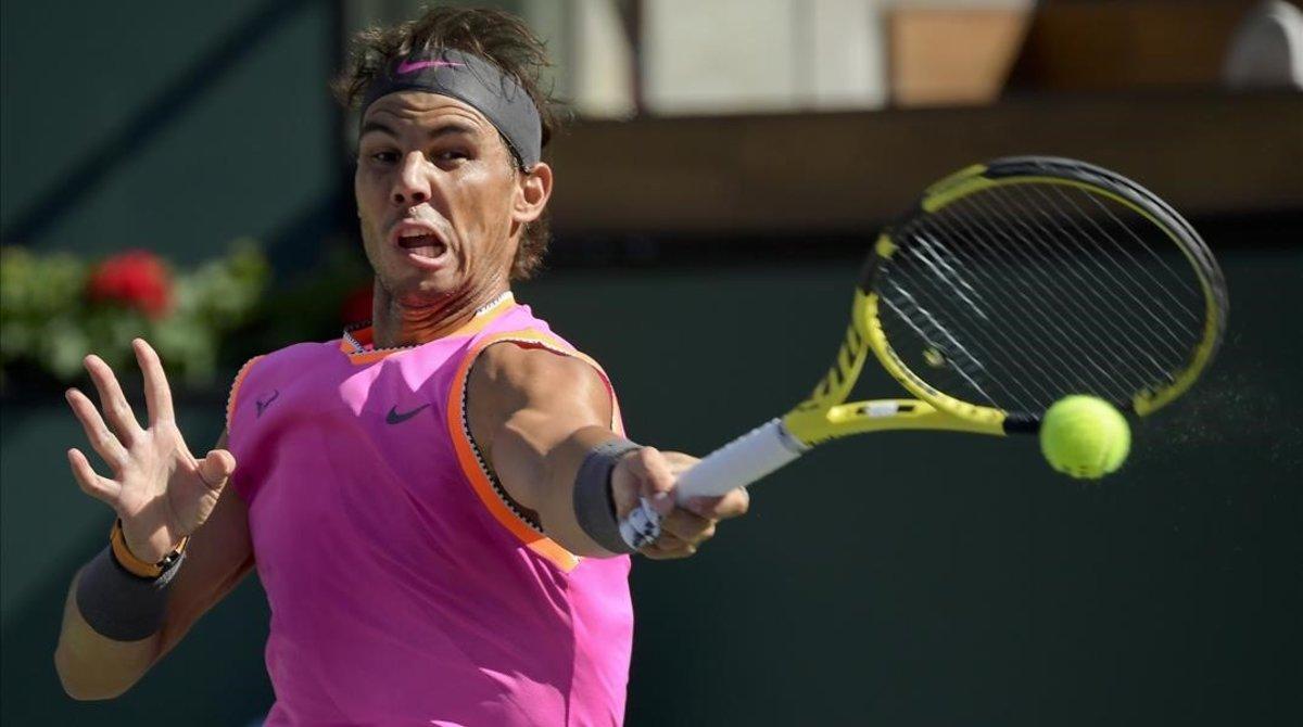 amadridejos47371488 rafael nadal  of spain  misplays a shot from karen khachanov190316002822