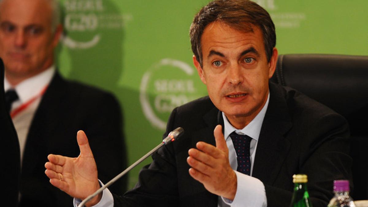 José Luis Rodríguez Zapatero, durante su intervención en una mesa redonda titulada 'Crecimiento verde', hoy, en Seúl.