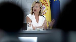 Pilar Alegría y Teresa Ribera durante la rueda de prensa posterior al Consejo de Ministros.