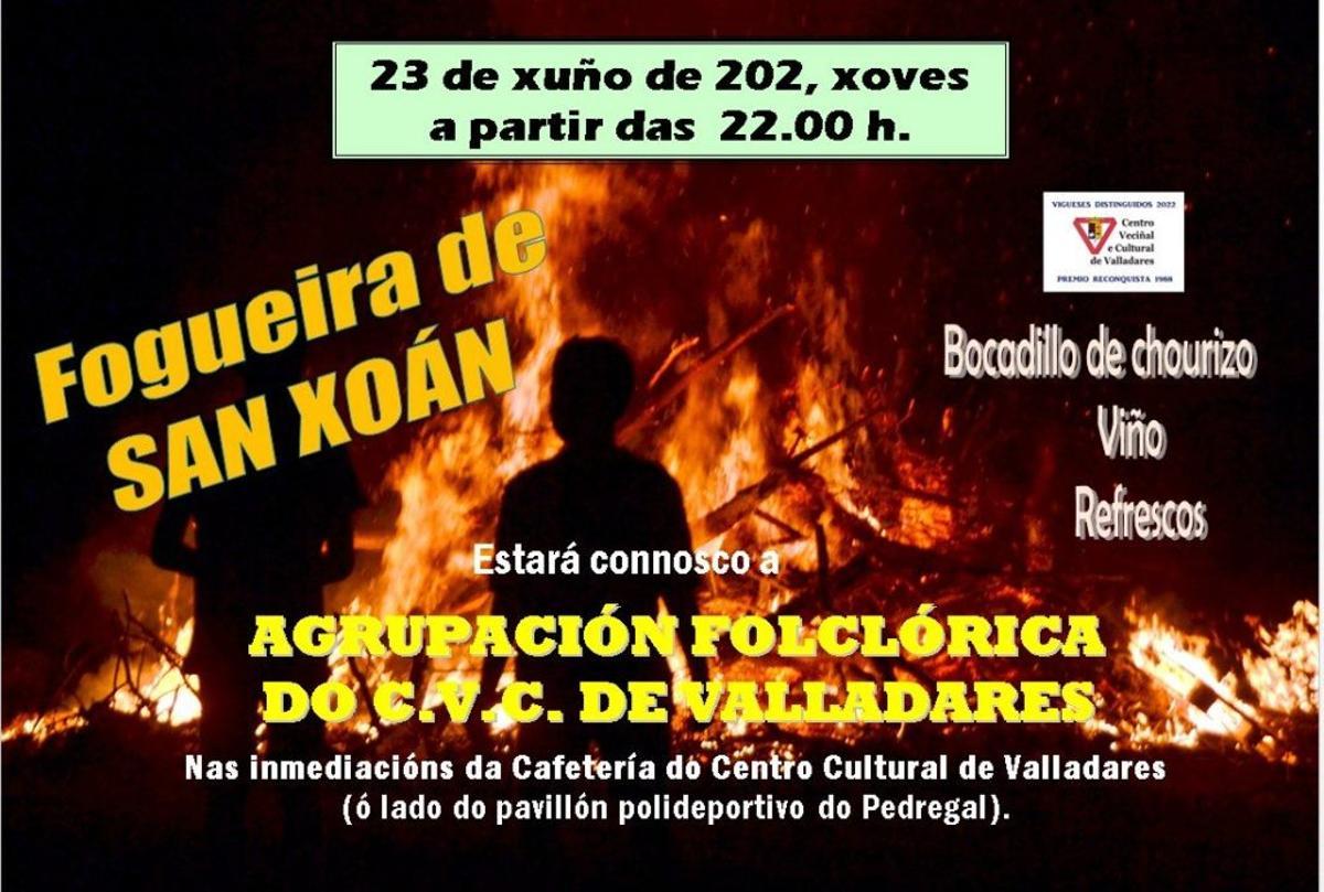 Cartel de la fiesta de San Xoán en Vigo 2022 organizada en Valladares.