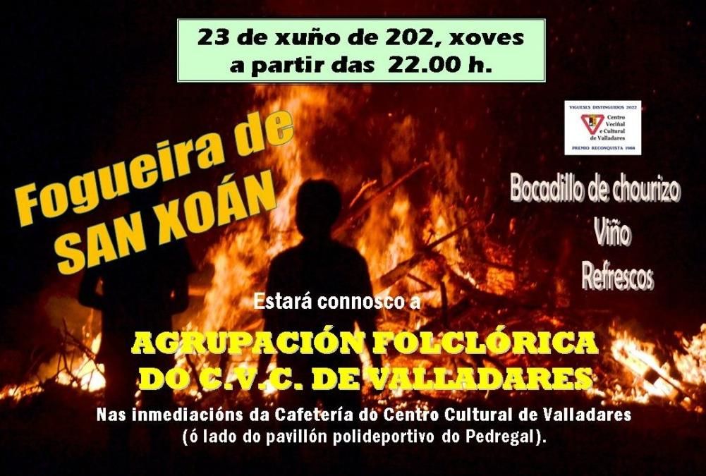 Cartel de la fiesta de San Xoán en Vigo 2022 organizada en Valladares.