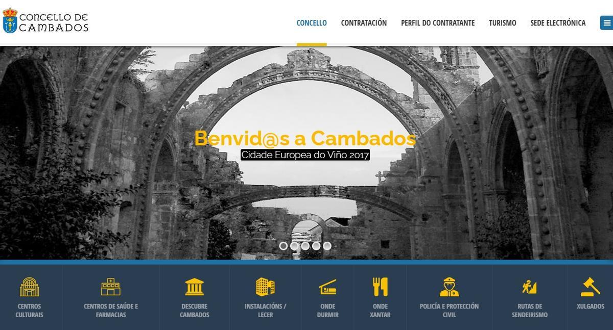 Vista de la portada de la web del Concello de Cambados.