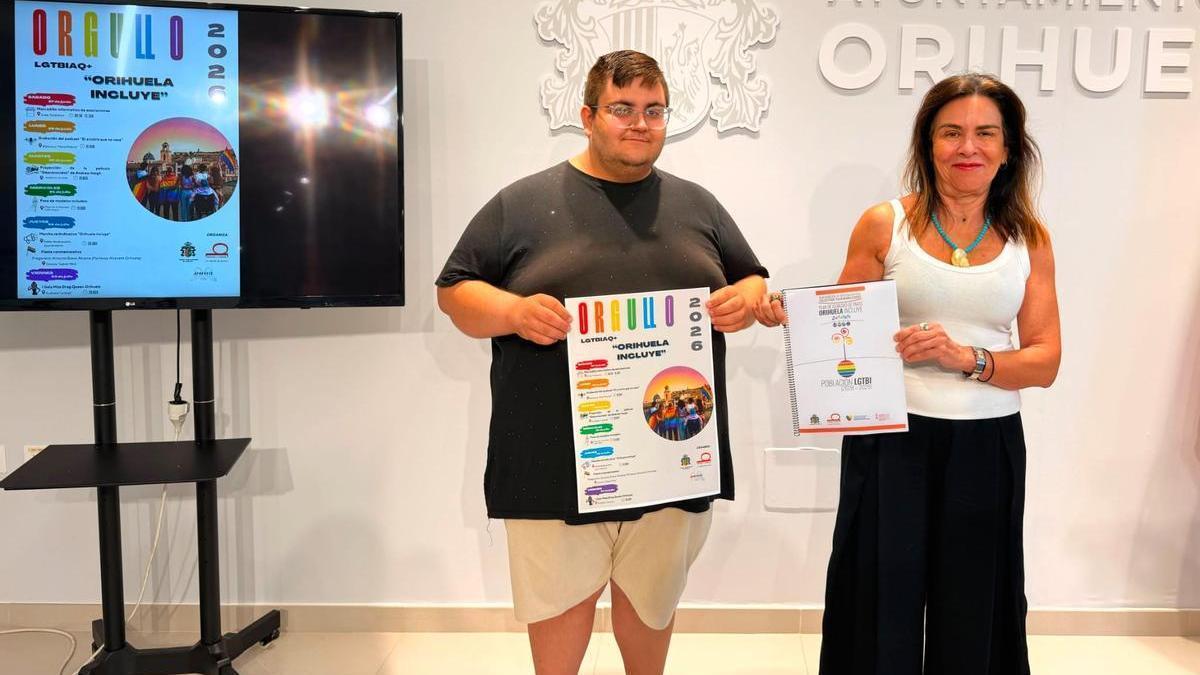 Antonio Bravo, portavoz de Atrévete Orihuela, y la concejala Agustina Rodríguez, en la presentación de la programación