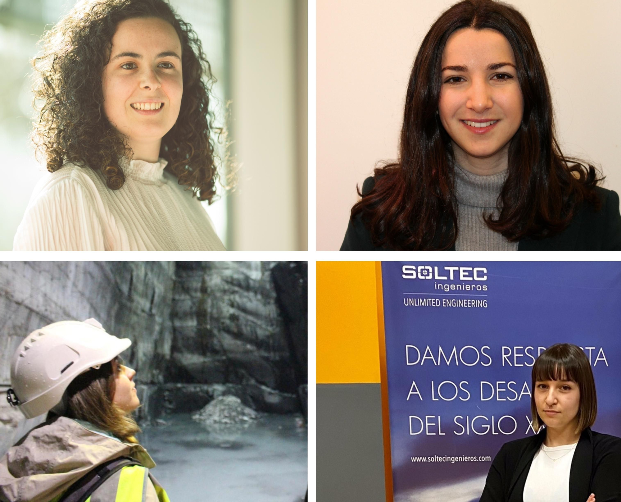 De izquierda a derecha:Patricia Merino Pérez, graduada en Ingeniería de la Energía;  Carlota Sánchez Alonso, graduada en Ingeniería de los Recursos Mineros y Energéticos; Uxía Alonso Sanmartín, graduada en Ingeniería de los Recursos Mineros y Energéticos y Máster universitario en ingeniería de minas; y Ana Vázquez de Amorín, graduada en Ingeniería de la Energía