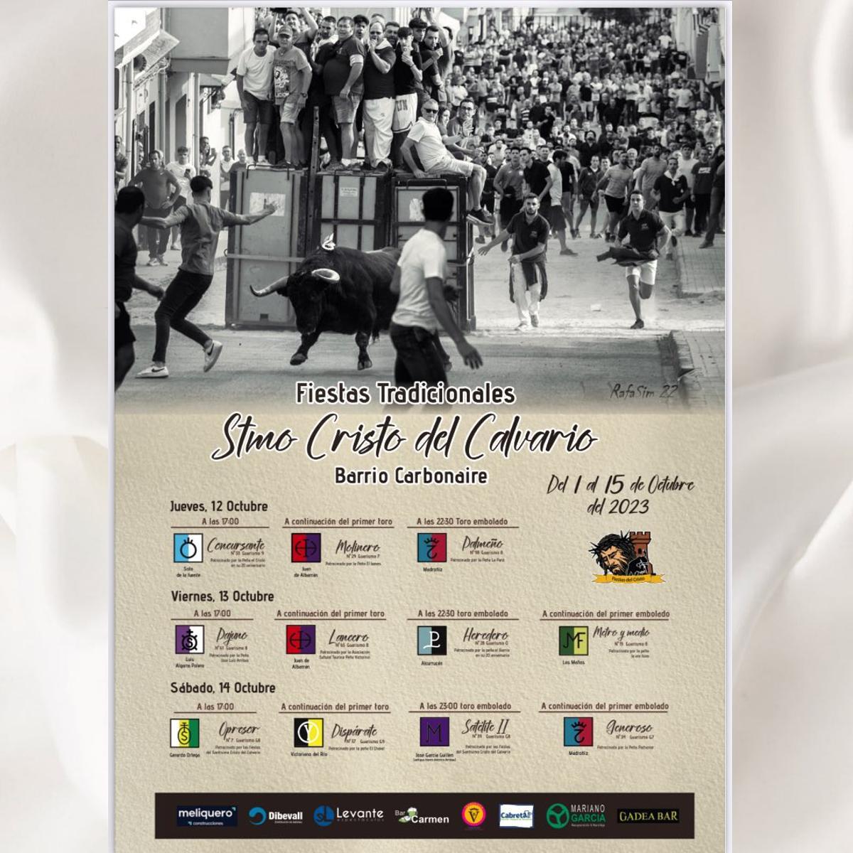 Cartel taurino de las fiestas del Santísimo Cristo del Calvario en el barrio Carbonaire, en la Vall d'Uixó.