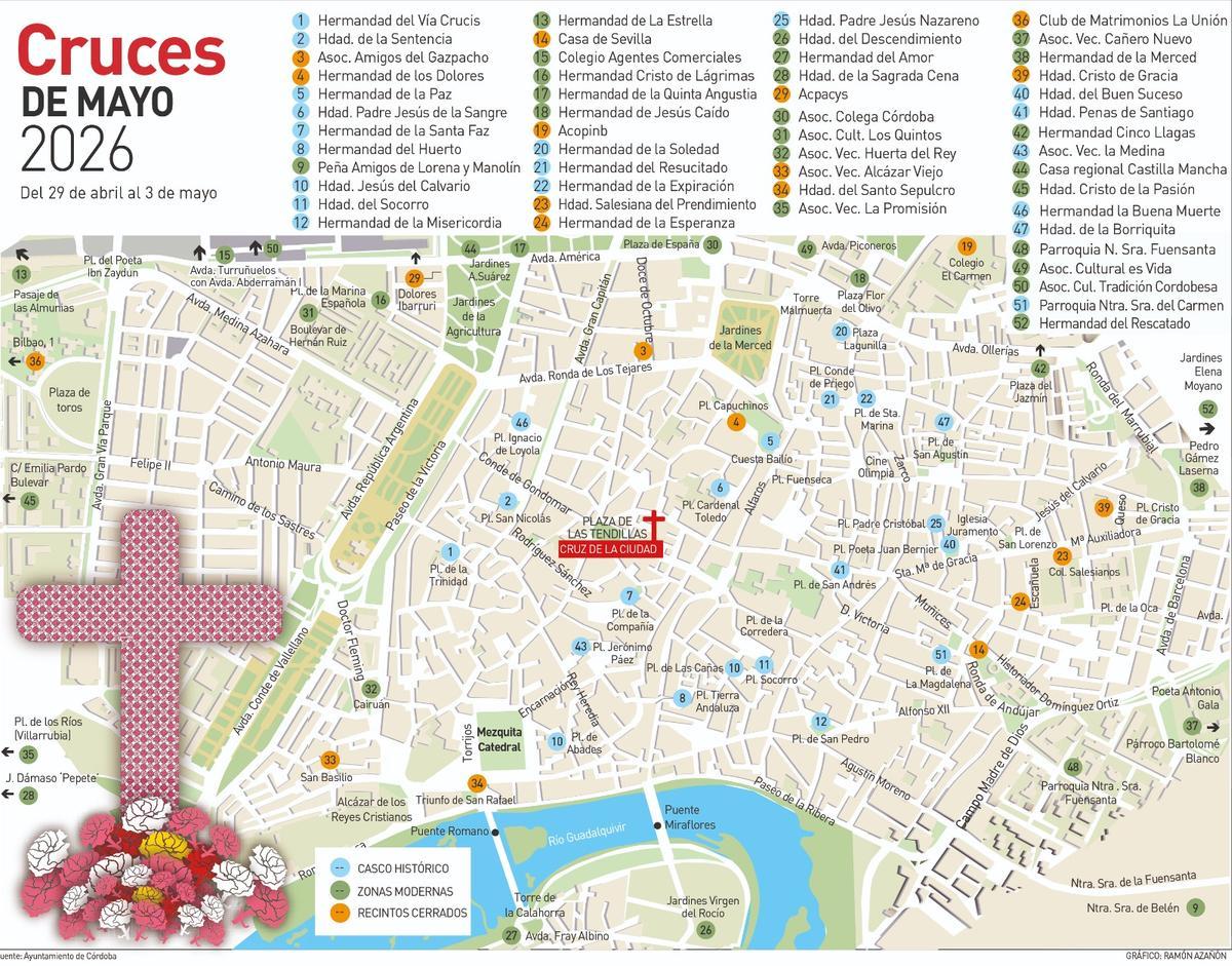 Listado y mapa de las Cruces de Mayo 2026 en Córdoba.