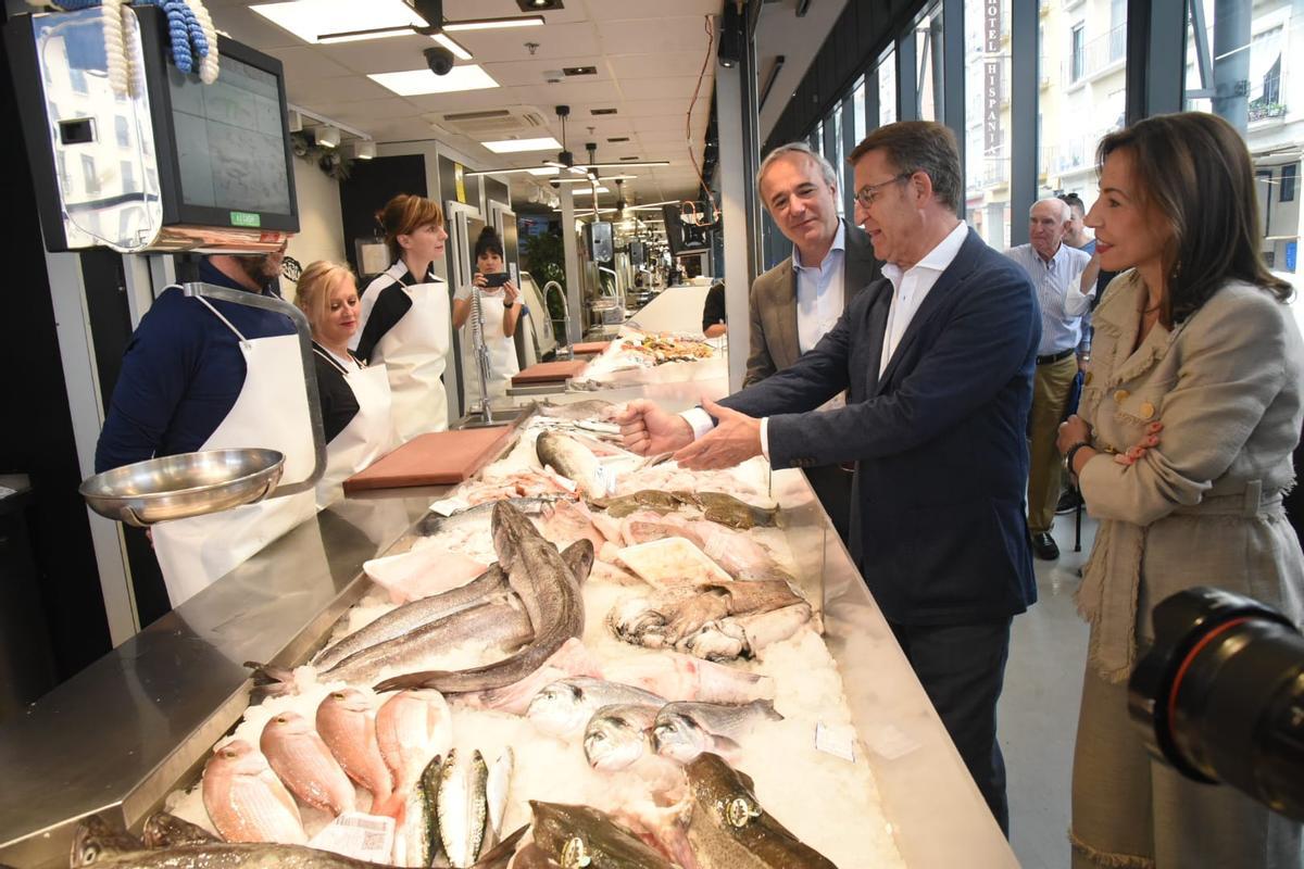 Feijóo, con Azcón y Chueca en el Mercado Central.