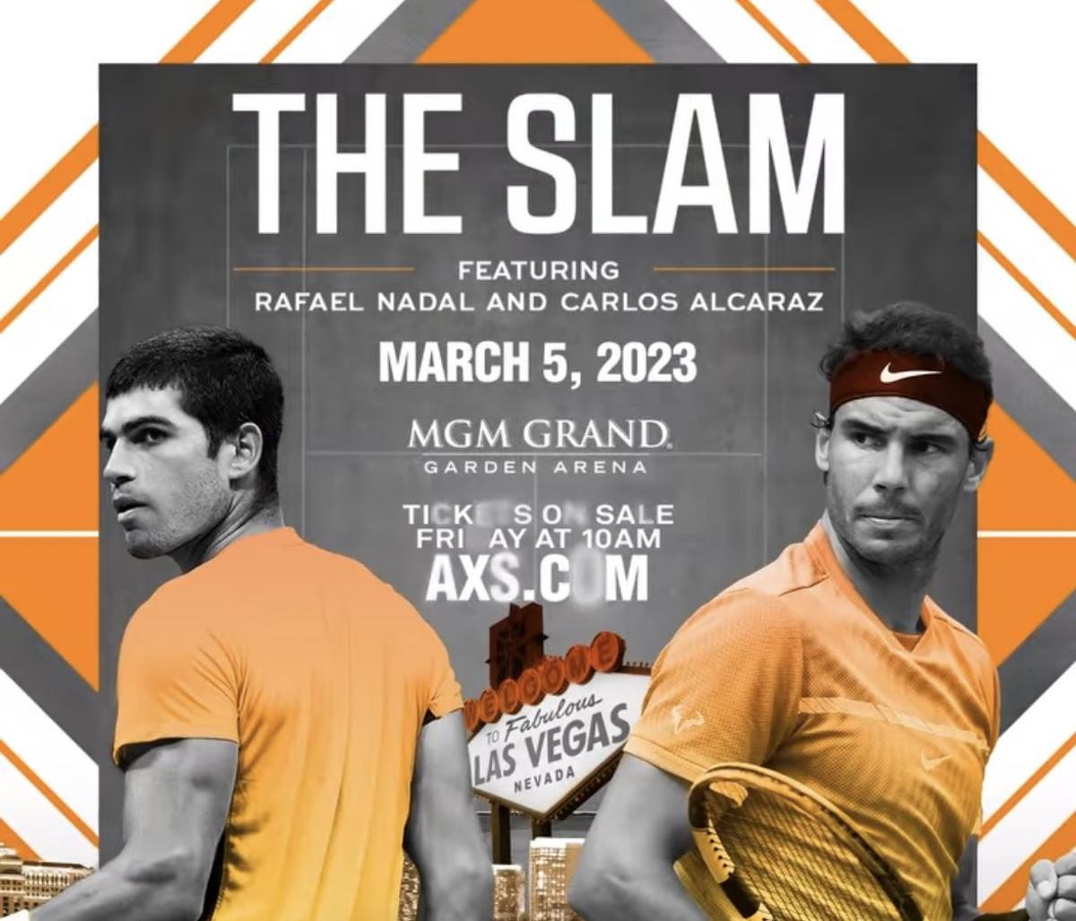 Cartel promocional de The Slam, el partido de exhibición entre Rafa Nadal y Carlos Alcaraz