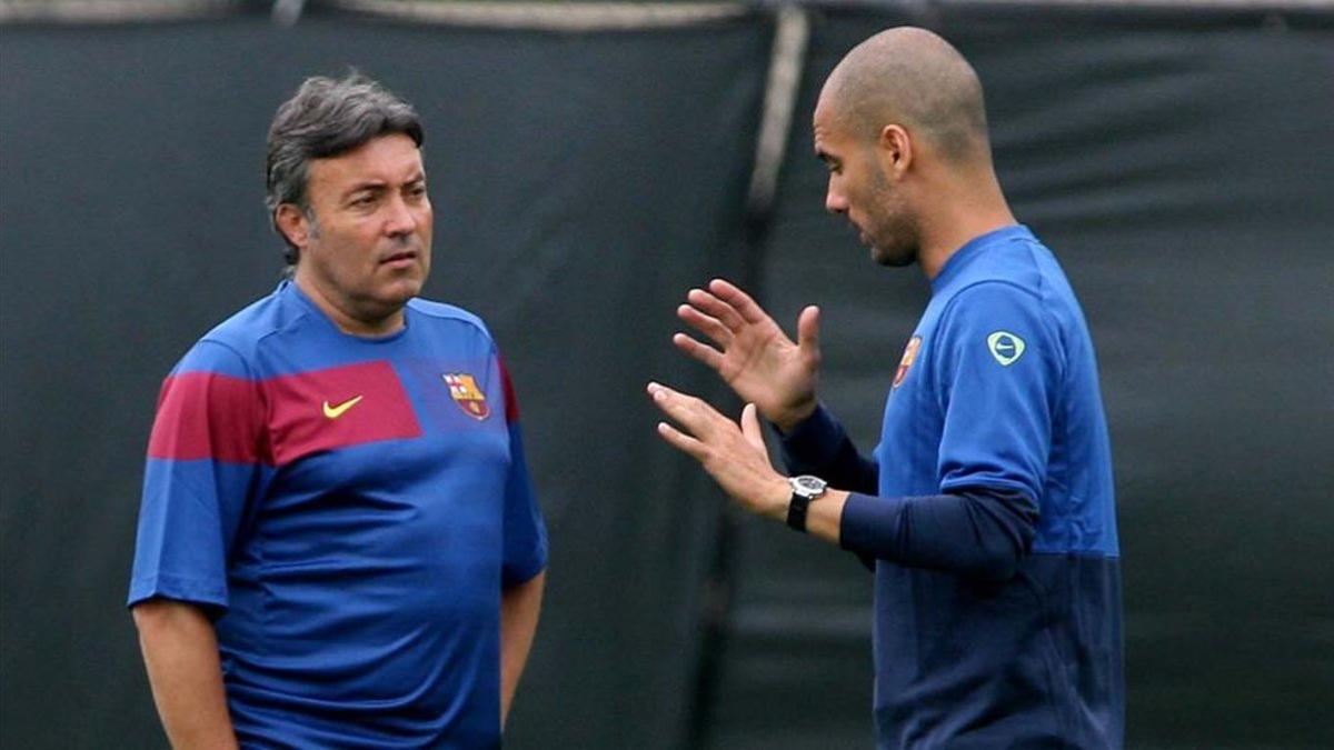 Domènec Torrent y Pep Guardiola en sus inicios en el FC Barcelona