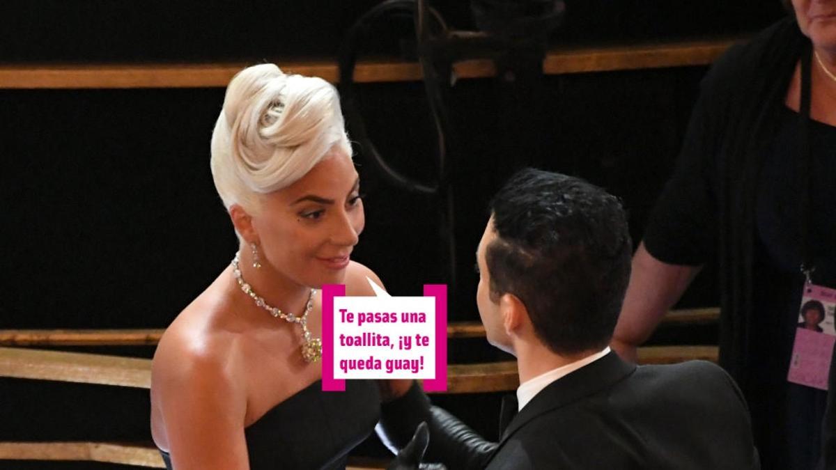 Lady Gaga le explica su bronceado a Rami Malek en los Oscar 2019